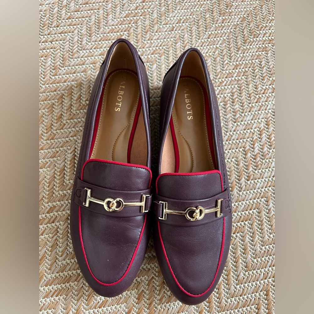 Talbots Women's Dark Maroon Purple Loafers with Gold and Red Detailing
